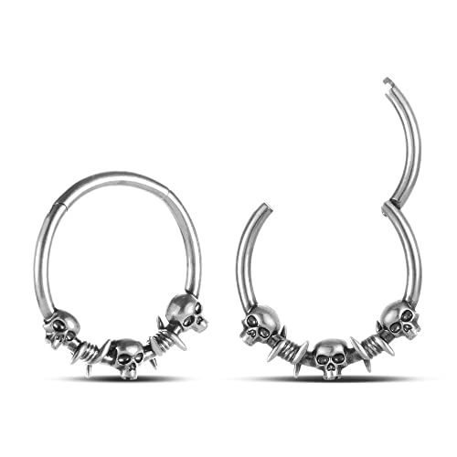 ERKUOO 1 Paar Ohrgewichte Kleiderbügel Anti-Allergie Reifen Einfache Totenkopf Ohrstöpsel Körperschmuck Piercing baumeln Gauges Tunnles Ohrringe 2mm von ERKUOO