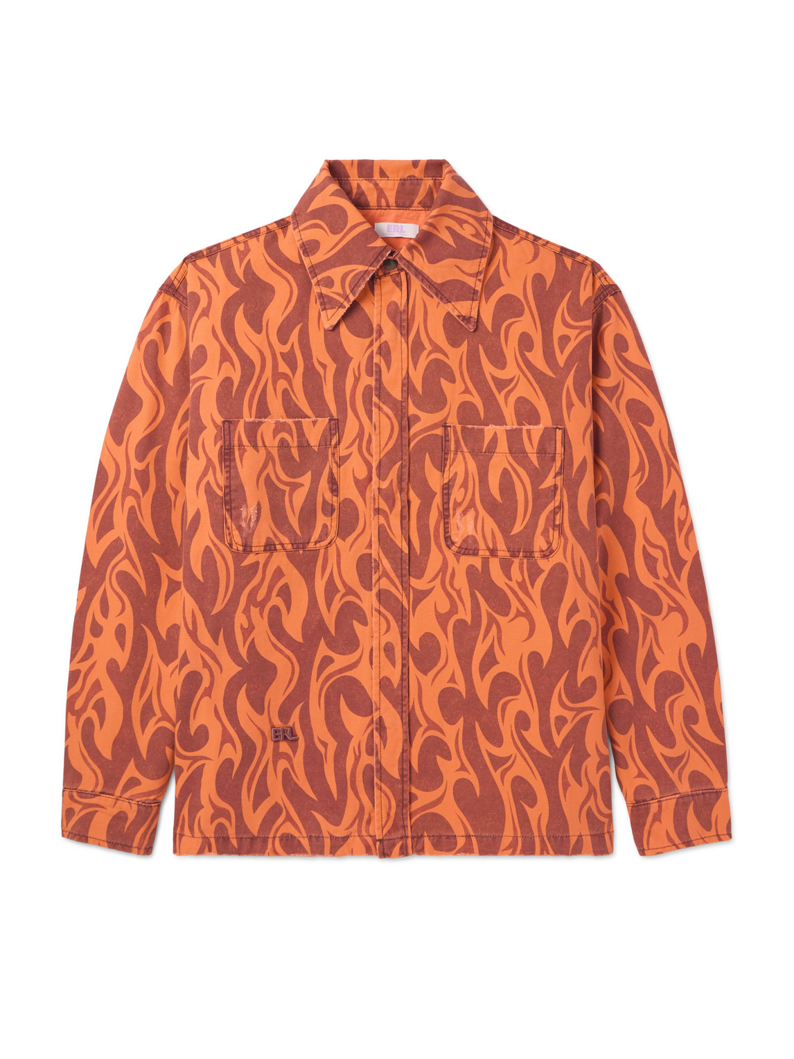 ERL - Logo-Embroidered Distressed Printed Cotton-Canvas Jacket - Men - Orange - M von ERL