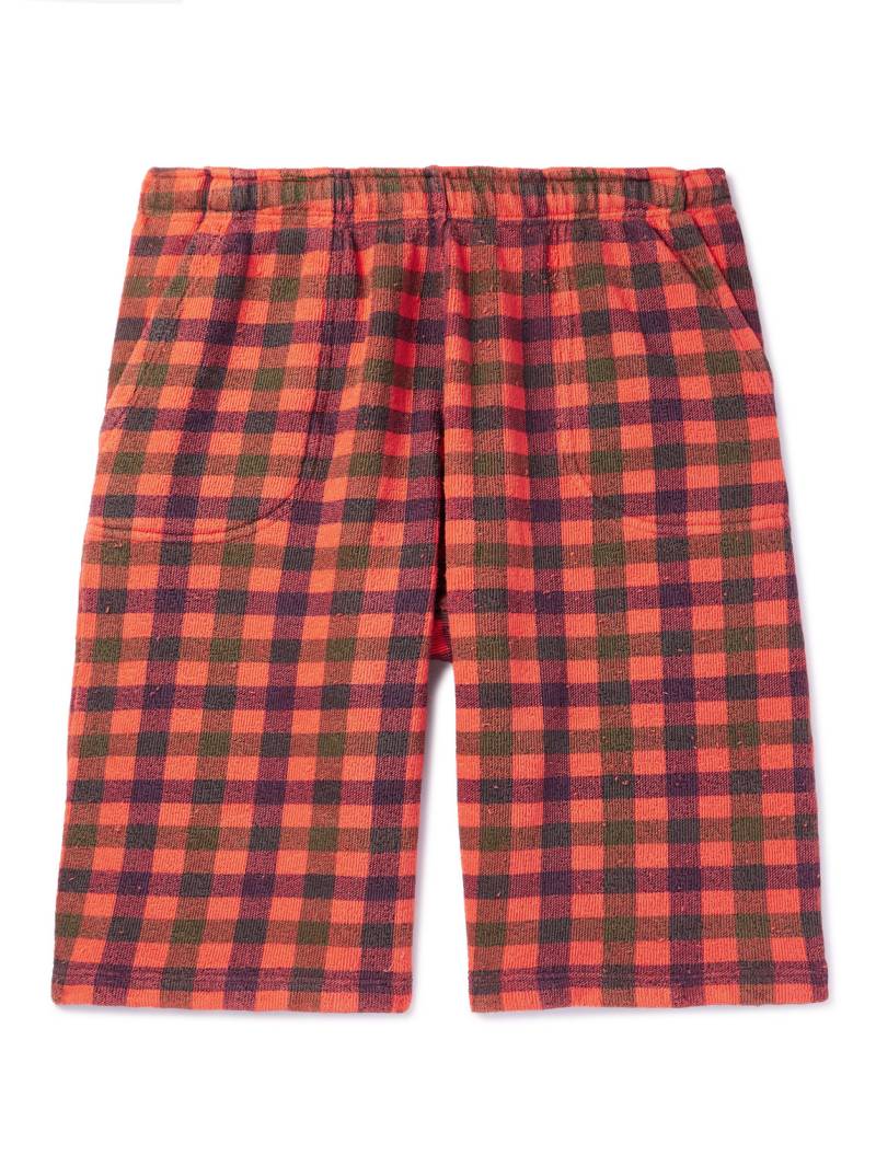 ERL - Straight-Leg Distressed Checked Cotton-Jersey Shorts - Men - Red - M von ERL