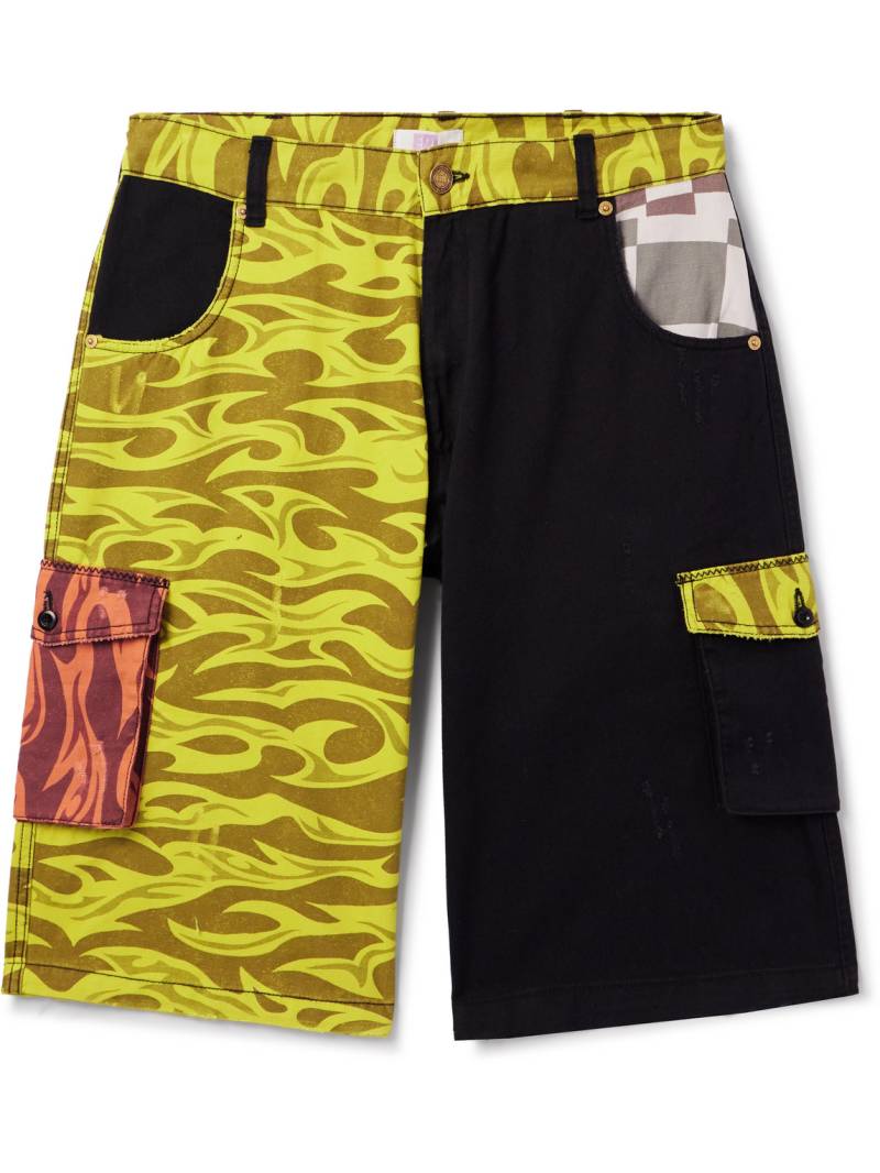 ERL - Straight-Leg Distressed Printed Cotton-Canvas Cargo Shorts - Men - Yellow - M von ERL