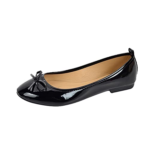 ERLINGO Ballerinas für Damen, bequeme Mädchen Dolly Schuhe, einfarbig, Schleife, runde Zehen, Slip-On-Schuhe, leger, Walking-Ballerina-Schuhe für Büro, Schule, Schwarz , 38 EU von ERLINGO