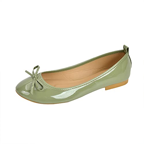 ERLINGO Ballerinas für Damen, bequeme Mädchen Dolly Schuhe, einfarbig, Schleife, runde Zehen, Slip-On-Schuhe, leger, Walking-Ballerina-Schuhe für Büro, Schule, grün, 39.5 EU von ERLINGO