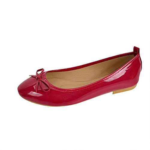 ERLINGO Ballerinas für Damen, bequeme Mädchen Dolly Schuhe, einfarbig, Schleife, runde Zehen, Slip-On-Schuhe, leger, Walking-Ballerina-Schuhe für Büro, Schule, rot, 39.5 EU von ERLINGO