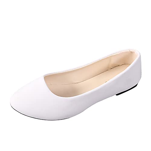 ERLINGO Ballett-Pumps für Damen, Slip-On-Flachschuhe, bequem, spitz zulaufender Zehenbereich, rutschfest, niedriger Absatz, lässige Dolly-Schuhe, flache lässige Einzelschuhe, weiß, 39.5 EU von ERLINGO