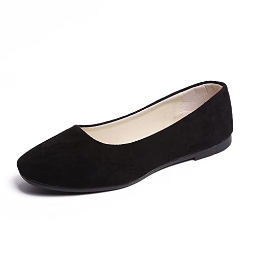 ERLINGO Damen Ballerinas Pumps Slip On Square Toe rutschfeste Niedriger Absatz Casual Dolly Schuhe Stilvolle Ballerina Schuhe Bequeme Hochzeit Party Schuhe, Schwarz , 39 EU von ERLINGO