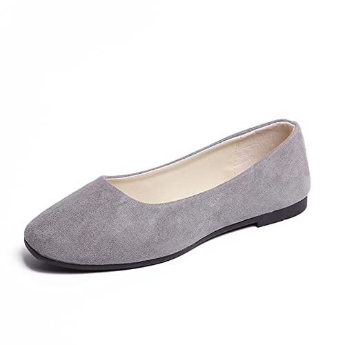 ERLINGO Damen Ballerinas Pumps Slip On Square Toe rutschfeste Niedriger Absatz Casual Dolly Schuhe Stilvolle Ballerina Schuhe Bequeme Hochzeit Party Schuhe, grau, 38 EU von ERLINGO