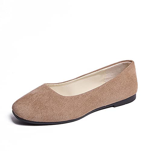 ERLINGO Damen Ballerinas Pumps Slip On Square Toe rutschfeste Niedriger Absatz Casual Dolly Schuhe Stilvolle Ballerina Schuhe Bequeme Hochzeit Party Schuhe, khaki, 38 EU von ERLINGO