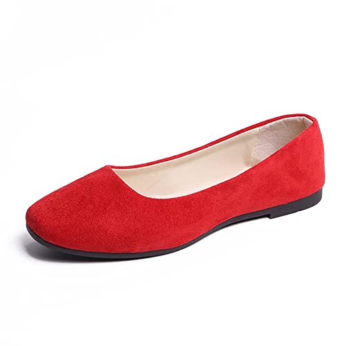 ERLINGO Damen Ballerinas Pumps Slip On Square Toe rutschfeste Niedriger Absatz Casual Dolly Schuhe Stilvolle Ballerina Schuhe Bequeme Hochzeit Party Schuhe, rot, 38 EU von ERLINGO