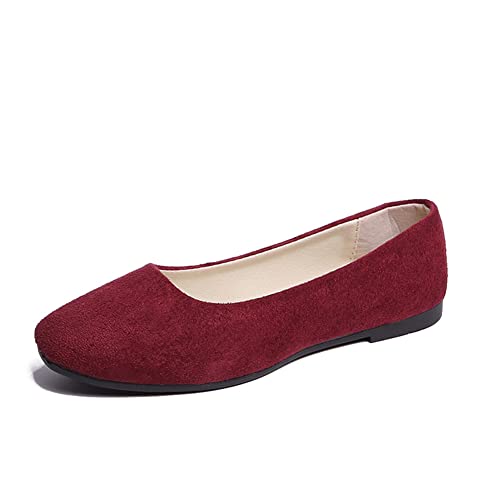 ERLINGO Damen Ballerinas Pumps Slip On Square Toe rutschfeste Niedriger Absatz Casual Dolly Schuhe Stilvolle Ballerina Schuhe Bequeme Hochzeit Party Schuhe, weinrot, 36.5 EU von ERLINGO