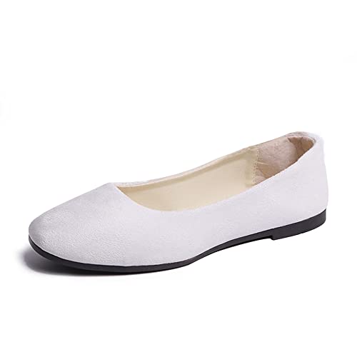 ERLINGO Damen Ballerinas Pumps Slip On Square Toe rutschfeste Niedriger Absatz Casual Dolly Schuhe Stilvolle Ballerina Schuhe Bequeme Hochzeit Party Schuhe, weiß, 39.5 EU von ERLINGO
