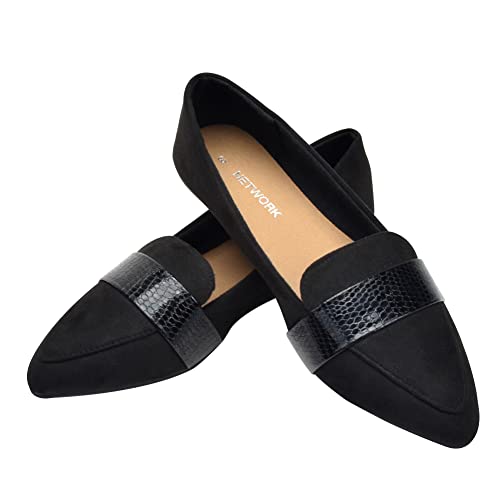 ERLINGO Damen Ballerinas Slip-on Ballett Pumps Arbeit Büro Komfort Spitze Zehen Flache Schuhe Rutschfeste Niedriger Absatz Freizeit Dolly Schuhe, Schwarz A, 37 EU von ERLINGO