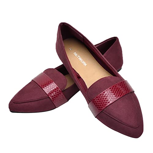 ERLINGO Damen Ballerinas Slip-on Ballettpumps Arbeit Büro Komfort Spitze Zehen Flats Schuhe Rutschfest Niedriger Absatz Casual Dolly Schuhe, Weinrot A, 39 EU von ERLINGO