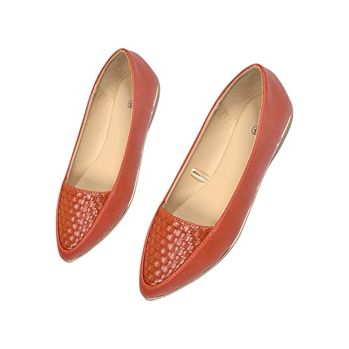 ERLINGO Damen-Ballerinas gewebt Slip-on Ballett-Pumps Arbeit Büro Komfort Spitze Zehen Flats Schuhe rutschfest Niedriger Absatz Casual Dolly Schuhe Bequem Gehen Ballerina Schuhe, Orange, 39.5 EU von ERLINGO