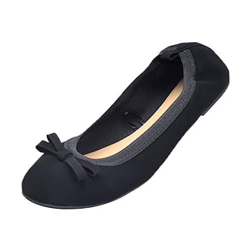 ERLINGO Damen-Ballerinas zum Aufrollen, faltbar, mit Schleife, weiche Sohle, zum Aufrollen, für Damen, rutschfest, hochklappbar, Ballerina-Dolly-Schuhe für Hochzeiten und Partys, Schwarz , 38 EU von ERLINGO