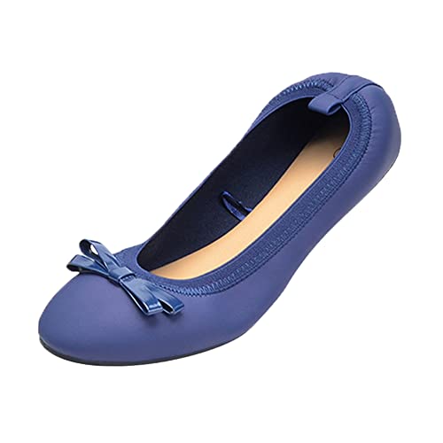 ERLINGO Damen-Ballerinas zum Aufrollen, faltbar, mit Schleife, weiche Sohle, zum Aufrollen, für Damen, rutschfest, hochklappbar, Ballerina-Dolly-Schuhe für Hochzeiten und Partys, blau, 36.5 EU von ERLINGO