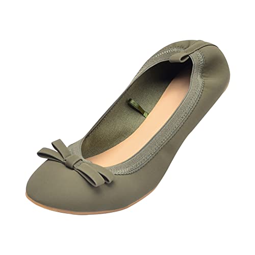 ERLINGO Damen-Ballerinas zum Aufrollen, faltbar, mit Schleife, weiche Sohle, zum Aufrollen, für Damen, rutschfest, hochklappbar, Ballerina-Dolly-Schuhe für Hochzeiten und Partys, grün, 36.5 EU von ERLINGO