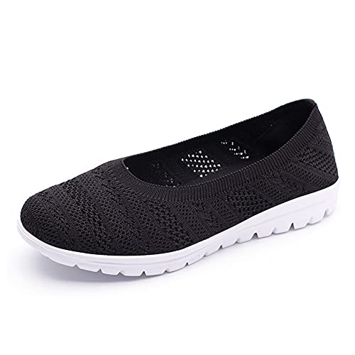 ERLINGO Damen Casual Sneakers, Slip On Walking Schuhe Atmungsaktiv Athletic Laufschuhe Leichte Tennis Sneaker Comfort Mesh Flats Rutschfeste Schuhe, Schwarz - Schwarz - Größe: 41.5 EU von ERLINGO