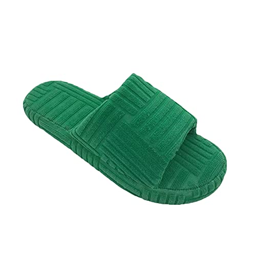 ERLINGO Damen Frottee Slider Pantoffeln Silp On Open Toe Hausschuhe Dicke Unterseite Warm Bossed Handtuch Baumwolle Hausschuhe Strukturierte Frottee Hausschuhe für Indoor Outdoor, grün, 42 EU von ERLINGO