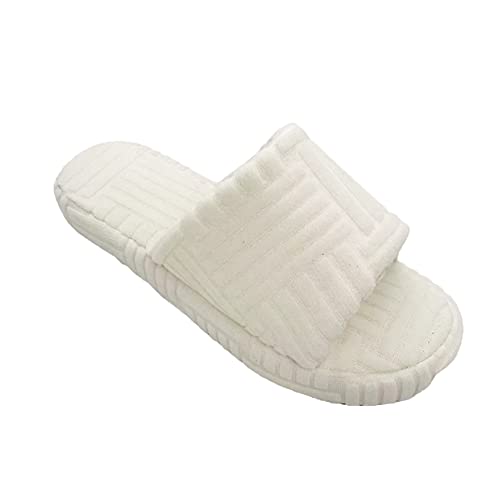ERLINGO Damen Frottee Slider Pantoffeln Silp On Open Toe Hausschuhe Dicke Unterseite Warm Bossed Handtuch Baumwolle Hausschuhe Strukturierte Frottee Hausschuhe für Indoor Outdoor, weiß, 36.5 EU von ERLINGO