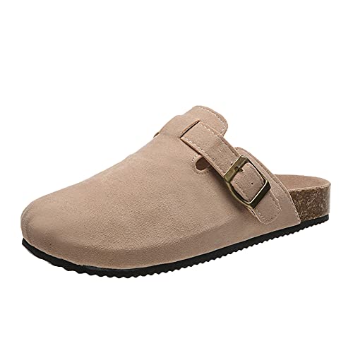 ERLINGO Damen Leder-Clogs, Damen Slip On Garten Clogs Sommer Strand Mule Clogs Rückenfrei Küche Garten Hausschuhe Weiche Weite Passform Sandalen für Casual Hinterhof Outdoor, khaki, 39 EU von ERLINGO