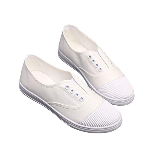 ERLINGO Damen Leinenschuhe Leichte Komfort Low Top Freizeitschuhe Mode Canvas Sneakers Schnürschuhe Klassische Wanderschuhe Flache Frauen Mädchen Schuhe Gym Sport Turnschuhe, Weiß weiß Größe: 38 von ERLINGO