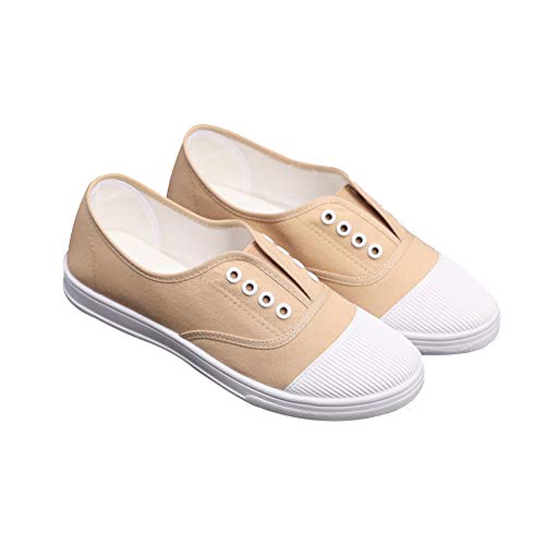 ERLINGO Damen Leinenschuhe Leichte Komfort Low Top Freizeitschuhe Mode Canvas Sneakers Schnürschuhe Klassische Wanderschuhe Flache Frauen Mädchen Schuhe Gym Sport Turnschuhe, - khaki - Größe: 38 EU von ERLINGO
