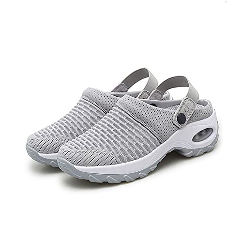 ERLINGO Damen Orthopädische Wanderschuhe Luftkissen Sandalen Mesh Atmungsaktiv Casual Hausschuhe Keilabsatz Leichte Strandschuhe Outdoor Gym Running Sneakers, grau, 41.5 EU von ERLINGO
