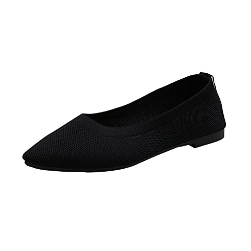 ERLINGO Damen Strick-Ballerinas mit spitzem Zehenbereich, rutschfest, niedriger Absatz, bequem zum Reinschlüpfen, Ballerina, Loafers, leger, niedriger Absatz, flache Schuhe, Schwarz , 38 EU von ERLINGO