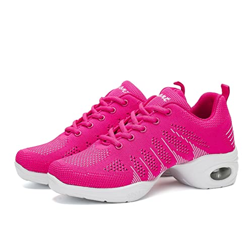 ERLINGO Damen-Tanzschuhe, Jazzschuhe, atmungsaktiv, Luftkissen, geteilte Sohle, Sportschuhe, bequeme Netz-Schnürschuhe, stoßabsorbierend, verschleißfest, Sneaker, Rose Red 1, 37 EU von ERLINGO