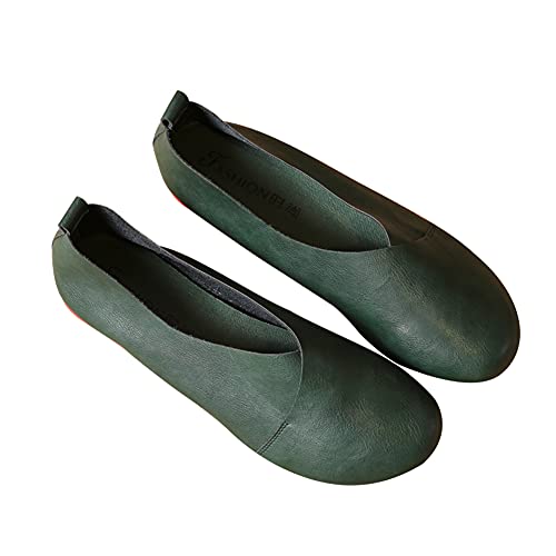 ERLINGO Frauen Casual Slip-on Loafers rutschfest weich flach Retro Bootsschuhe Fahren Schuhe Bequeme Damen Wanderschuhe, grün, 39.5 EU von ERLINGO