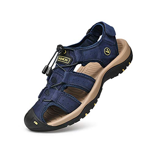 ERLINGO Herren Sport Outdoor Sandalen, Wandersandalen Knöchelriemchensandalen Strand Leder Geschlossene Zehen Walking Sandalen für Trekking, Outdoor-Sport, Gartenarbeit, Angeln, Blau - blau - Größe: von ERLINGO