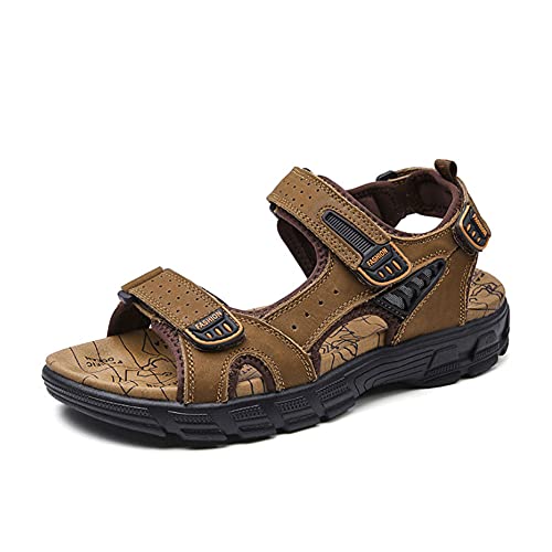 ERLINGO Herren Wandersandalen Leder Strand Wandern Dicke Boden Sandalen rutschfest Bequem Weiche Sandalen Outdoor Sport Trekking Sandalen Männer Verstellbare Sandalen für Athletic Fisherman Gardening von ERLINGO