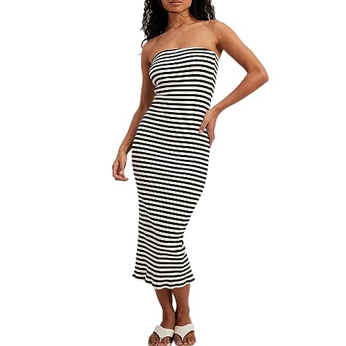 Frauen Off Shoilder Ärmelloses Cut Out Rohr Kleid Rückenfreie Slim Fit Split Langes Kleid Nacht Party Kleid Sommer Tragen (Color : Black B, Size : Small) von ERMODA