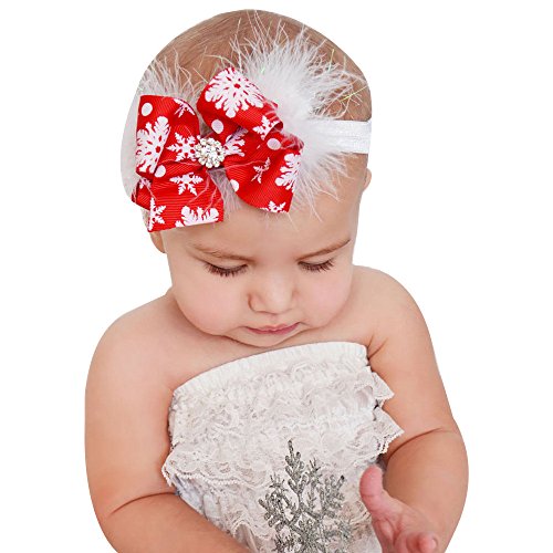 EROSPA® Stirnband/Kopfband für Babys/Kleinkinder - XMAS/Weihnachten/Christmas - Haarband mit großer Schleife - Mädchen - Rot/Weiß von EROSPA