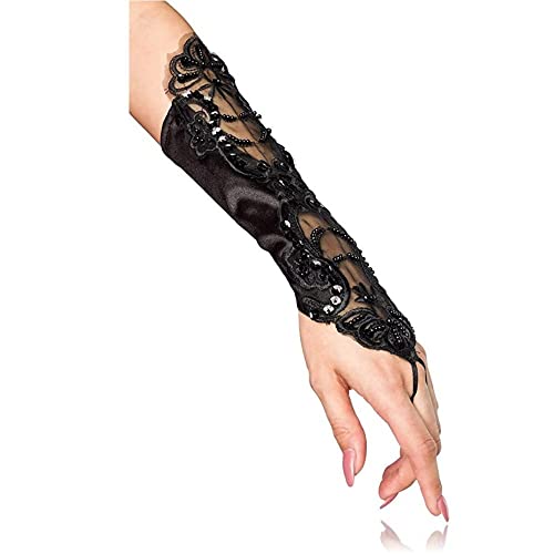 EROSPA® Armstulpen Handstulpen mit Stickerei und Perlen Damen - Schwarz - Hochzeit Braut Fasching Karneval Handschuhe - S-L von EROSPA