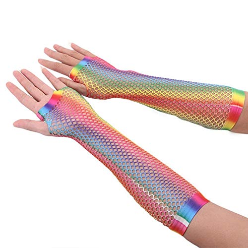 EROSPA® Netz-Handstulpen Rainbow/Regenbogen - Lang Fingerlos - Damen/Frauen - Handschuhe - Karneval Fasching Party - Einheitsgröße - 1 Paar von EROSPA