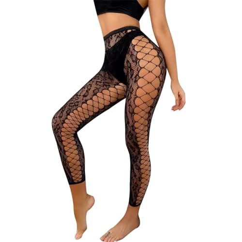 EROSPA® Netz-Strumpfhose ohne Fuss - Leggings schwarz mit seitlichem Blumenmuster - Damen - Einheitsgröße S-L von EROSPA