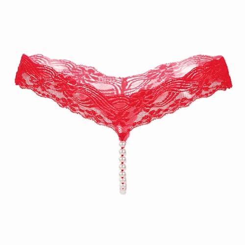 EROSPA® Perlen-G-String Spitze Slip Ouvert - Damen - One Size (S-L) - Rot - 1 Stück von EROSPA