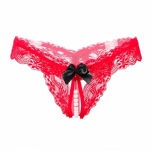 EROSPA® Perlen-String Spitze Slip Ouvert mit Schleife - Damen - One Size (S-L) - Rot - 1 Stück von EROSPA