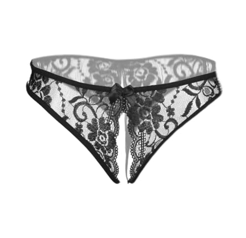 EROSPA® String Slip aus floraler Spitze Slip Ouvert im Schritt offen - Damen - One Size (S-L) - Schwarz - 1 Stück von EROSPA