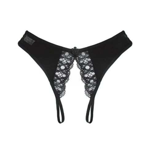 EROSPA® String mittig aus floraler Spitze Slip Ouvert im Schritt offen - Damen - One Size (S-L) - Schwarz - 1 Stück… von EROSPA