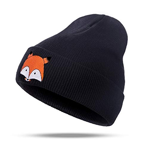 EROSPA® Warme Kinder-Winter-Mütze - Fuchsmotiv - Jungen (5-12 Jahre) (Schwarz) von EROSPA