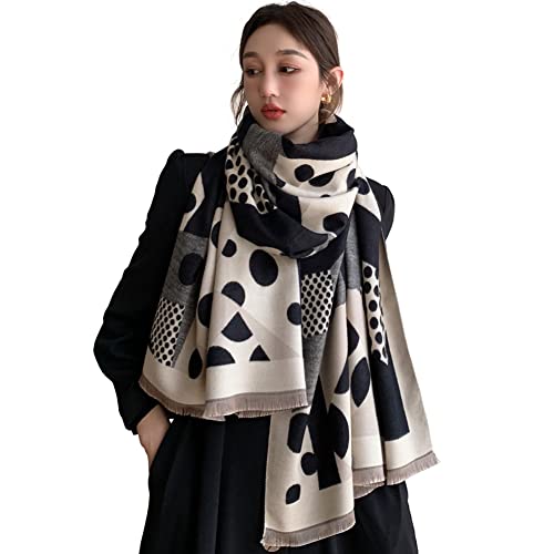 EROSTIMO Damen Schal Warm Herbst Shawl Winterschal mit geometrischen Mustern Weicher Großer Schals Schultertuch (Schwarzer Kreis) von EROSTIMO