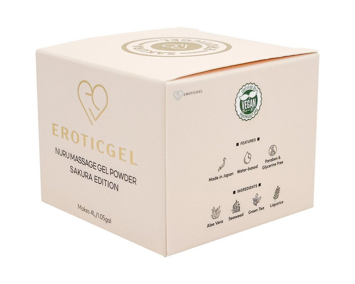 EROTICGEL Gleit- und Massagegel Nuru Massage Gel Powder (Seaweed, Green Tea, Aloe Vera, Liquorice), SAKURA Edition, Dose mit 40g, 1-tlg., japanisches Massagegel-Pulver aus natürlichen Inhaltsstoffen von EROTICGEL