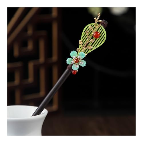 1 x Holz-Haarnadel im chinesischen Stil, Blumen-Haarnadel mit Quaste, elegante Damen-Haarspange, Haarschmuck, Vintage-Stil (16) von ERQIAO