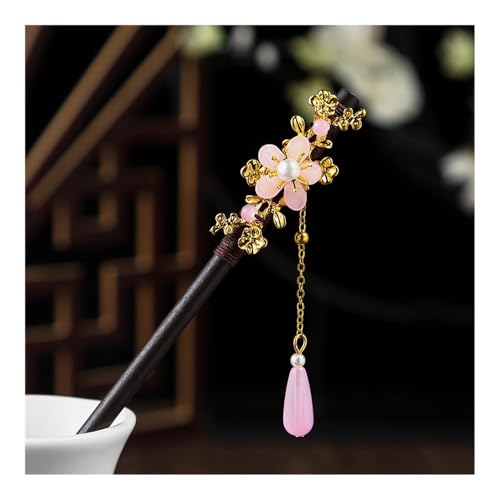 1 x Holz-Haarnadel im chinesischen Stil, Blumen-Haarnadel mit Quaste, elegante Damen-Haarspange, Haarschmuck, Vintage-Stil (4) von ERQIAO