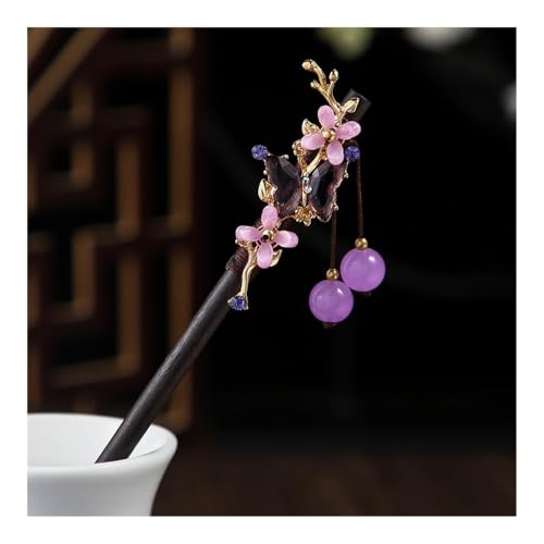 1 x Holz-Haarnadel im chinesischen Stil, Blumen-Haarnadel mit Quaste, elegante Damen-Haarspange, Haarschmuck, Vintage-Stil (7) von ERQIAO