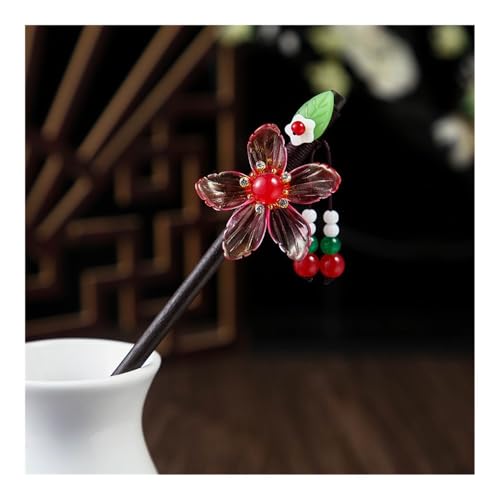 1 x Holz-Haarspange im chinesischen Stil, Blumen-Haarnadel mit Quaste, elegante Damen-Haarspange, Haar-Accessoires, Vintage(B) von ERQIAO