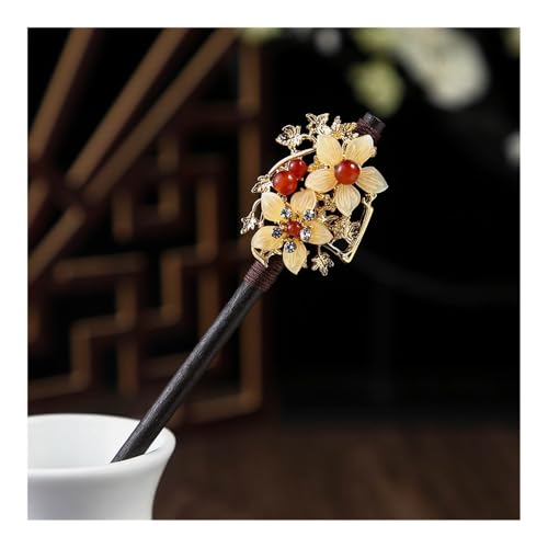 1 x Holz-Haarspange im chinesischen Stil, Blumen-Haarnadel mit Quaste, elegante Damen-Haarspange, Haarschmuck, Vintage-Stil (5) von ERQIAO