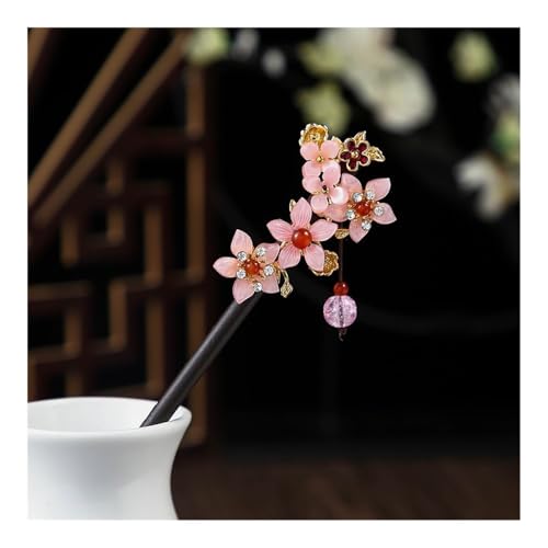 1 x Holz-Haarspange im chinesischen Stil, Blumen-Haarnadel mit Quaste, elegante Damen-Haarspange, Haarschmuck, Vintage-Stil (C) von ERQIAO